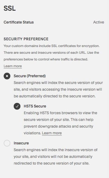 Switching on SSL in Squarespace