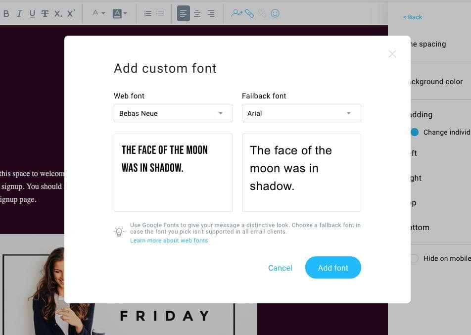 Applying Google fonts in Getresponse