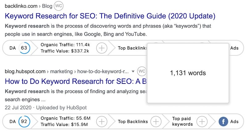 The ‘word count’ feature in GrowthBar - a nifty little tool, and one of my favourite pieces of functionality in the product.