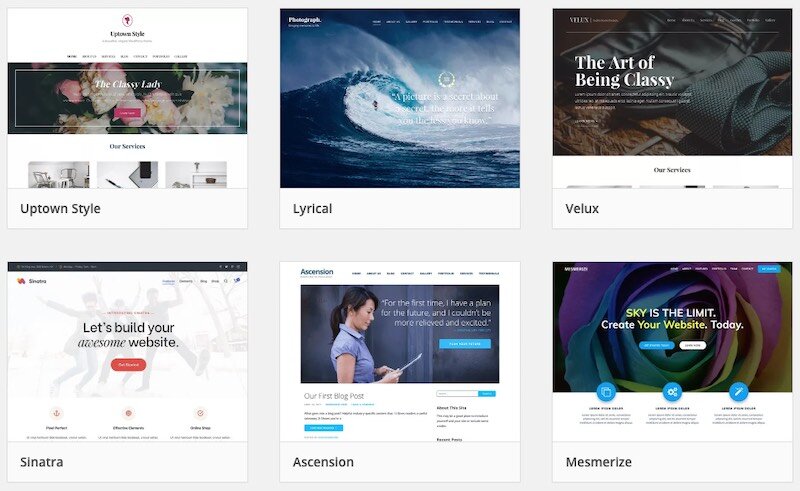 A selection of Wordpress themes. One of the main advantages of using the platform is the thousands of different templates available for it.