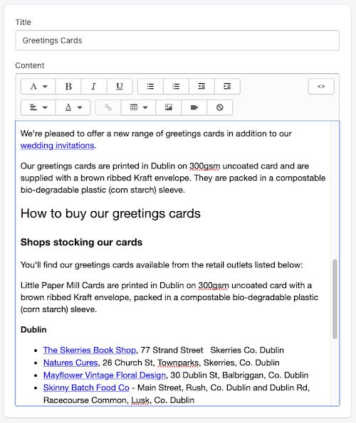 Shopify’s ‘WYSIWYG’ content editor.