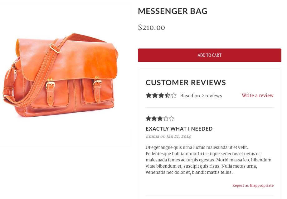 Unlike Shopify, BigCommerce provides you with built-in ratings and review functionality