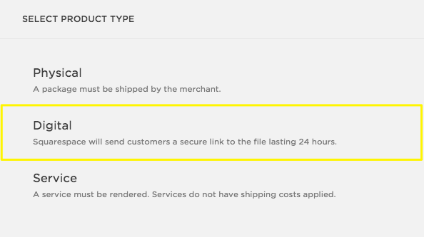 selling digital goods in Squarespace
