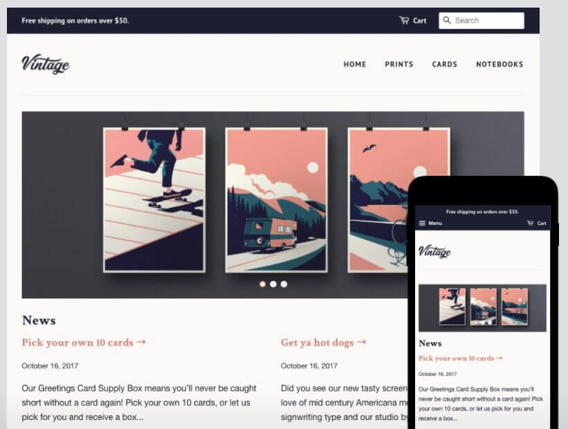 The 'Vintage' style within 'Minimal', one of Shopify's free themes.