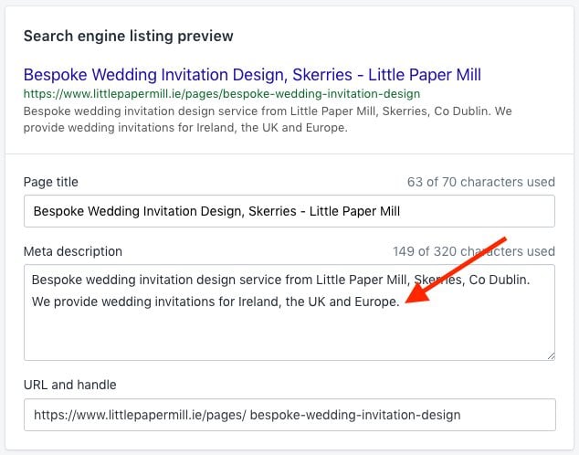 Unlike Big Cartel, Shopify makes changing meta descriptions and URLs very straightforward.