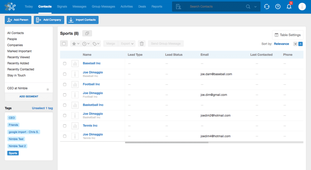 Tags in Nimble CRM