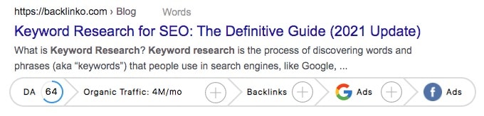 GrowthBar SEO metrics in Google.