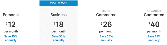 Squarespace pricing table