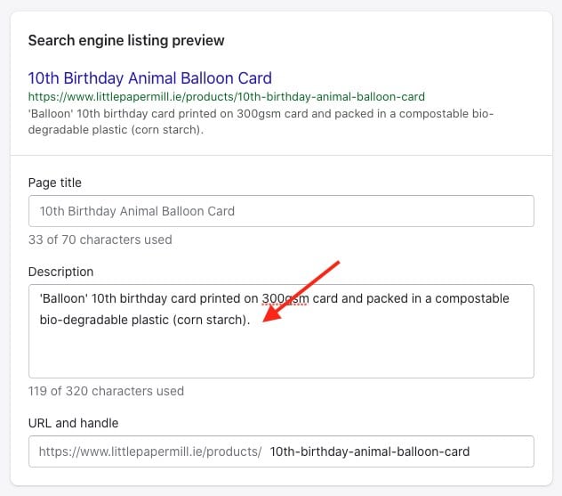 Editing meta descriptions in Shopify