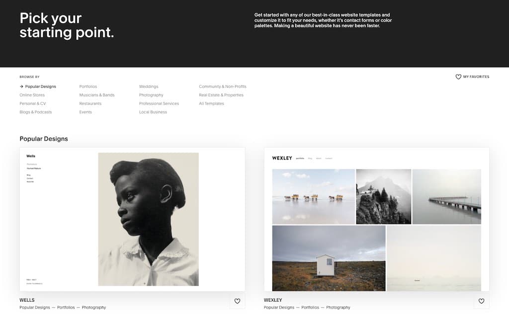 Examples of Squarespace 7.0 templates