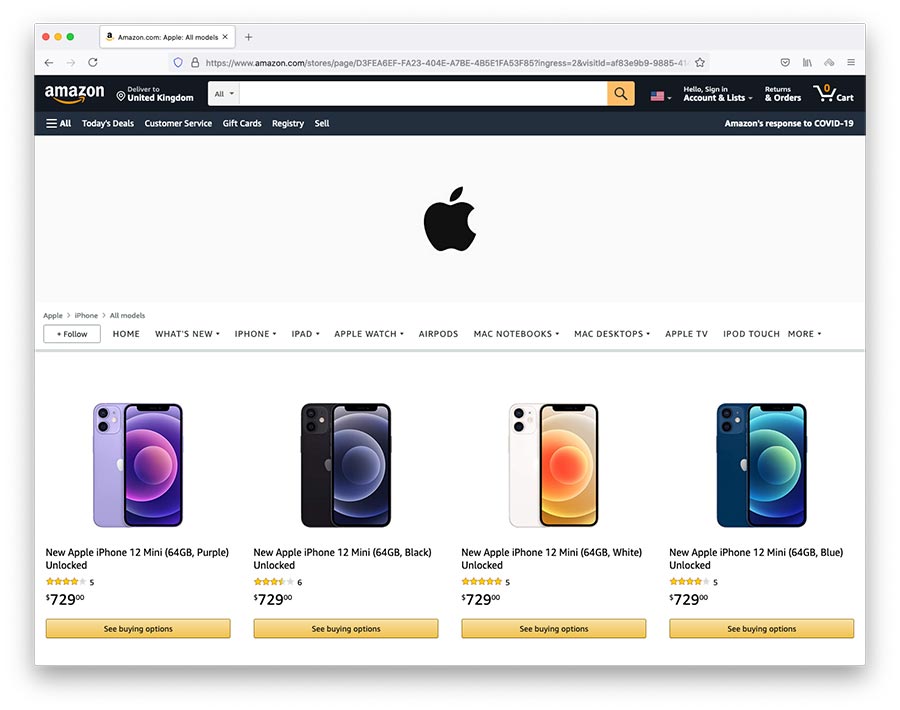 Example of an Amazon store