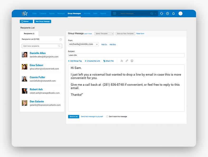 Group messaging in Nimble CRM
