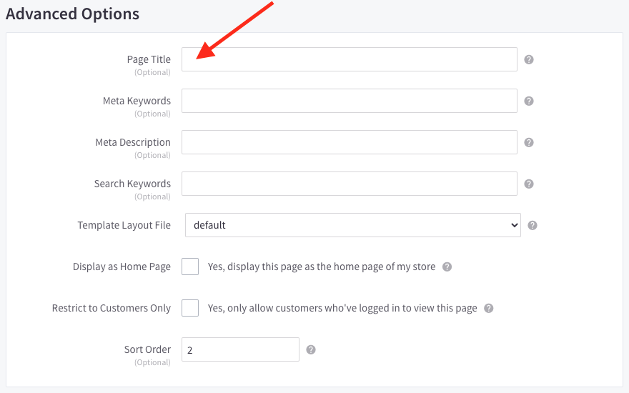 Editing page titles in BigCommerce.