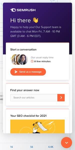 Semrush live chat feature