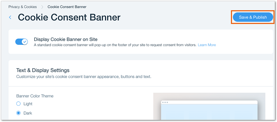 Wix's built-in cookie consent banner