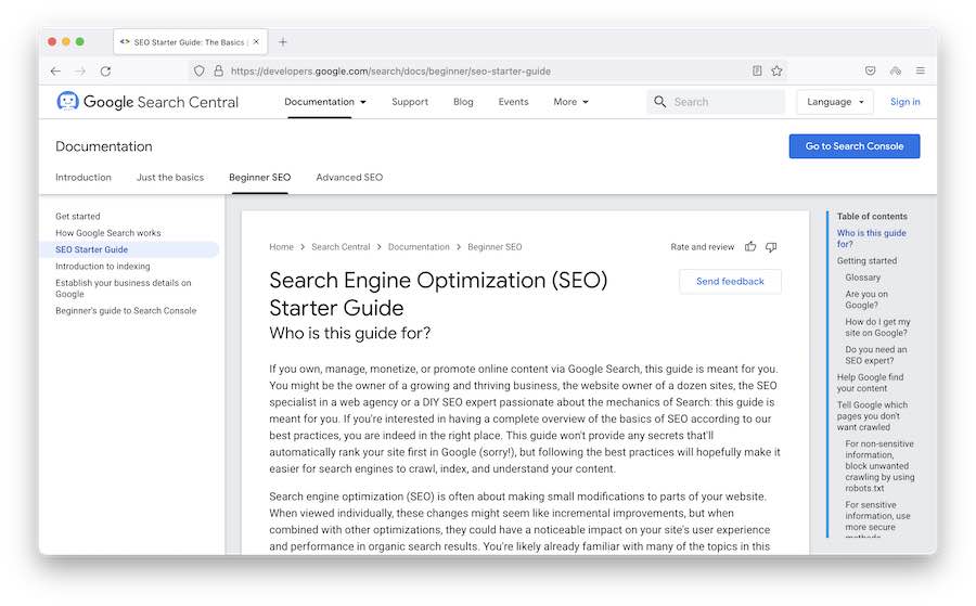 Google's SEO starter guide