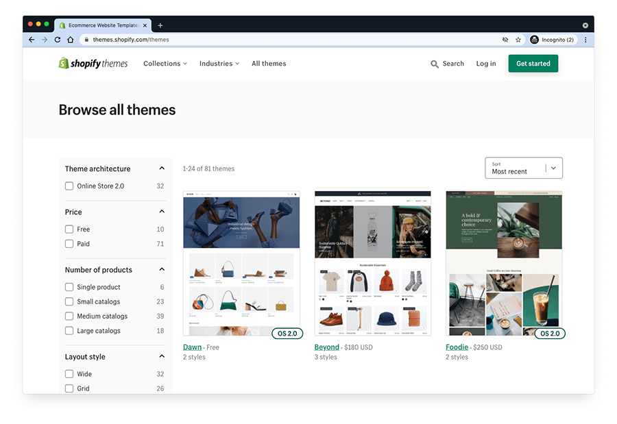 The Shopify theme store