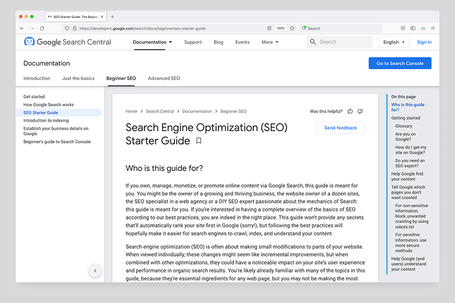 Google's SEO starter guide
