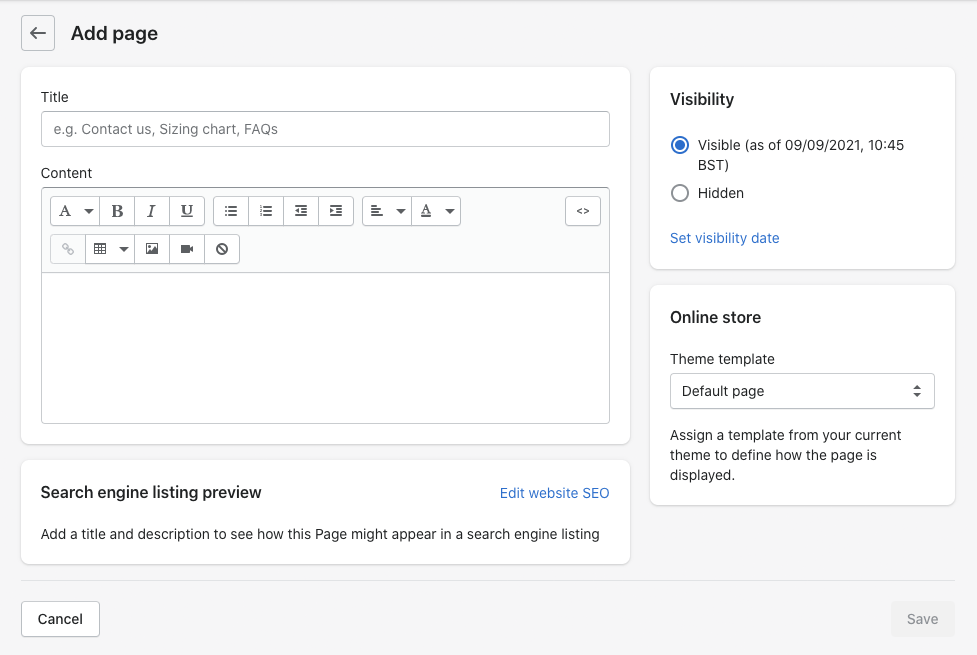 How to add pages to a Shopify store
