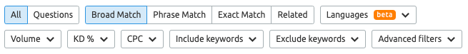 Semrush keyword filters