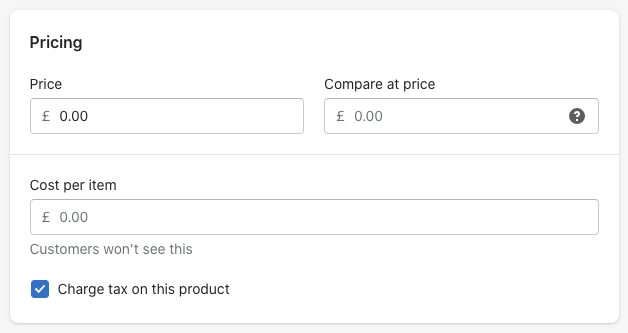 Adding pricing details to a Shopify product