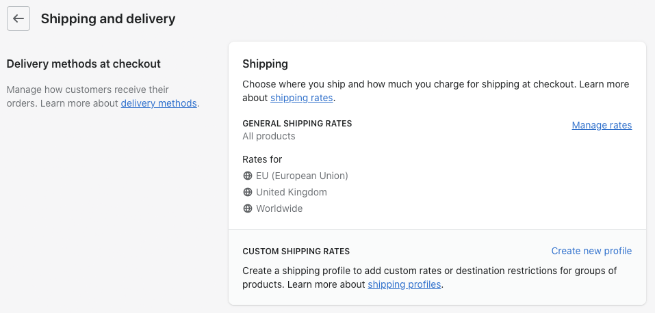 Shipping and delivery options for your store