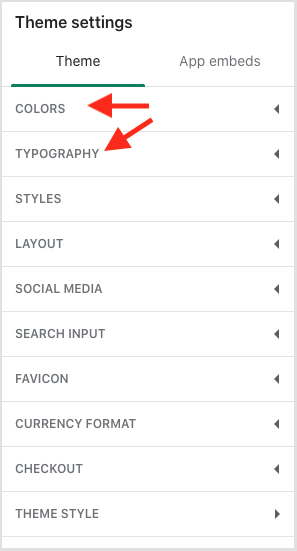 Changing colors and typography on a Shopify store