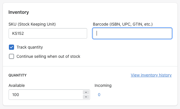 Product inventory settings