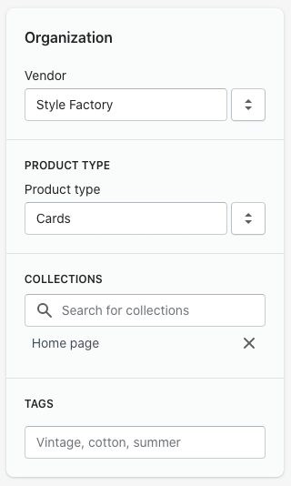 Product organization in Shopify
