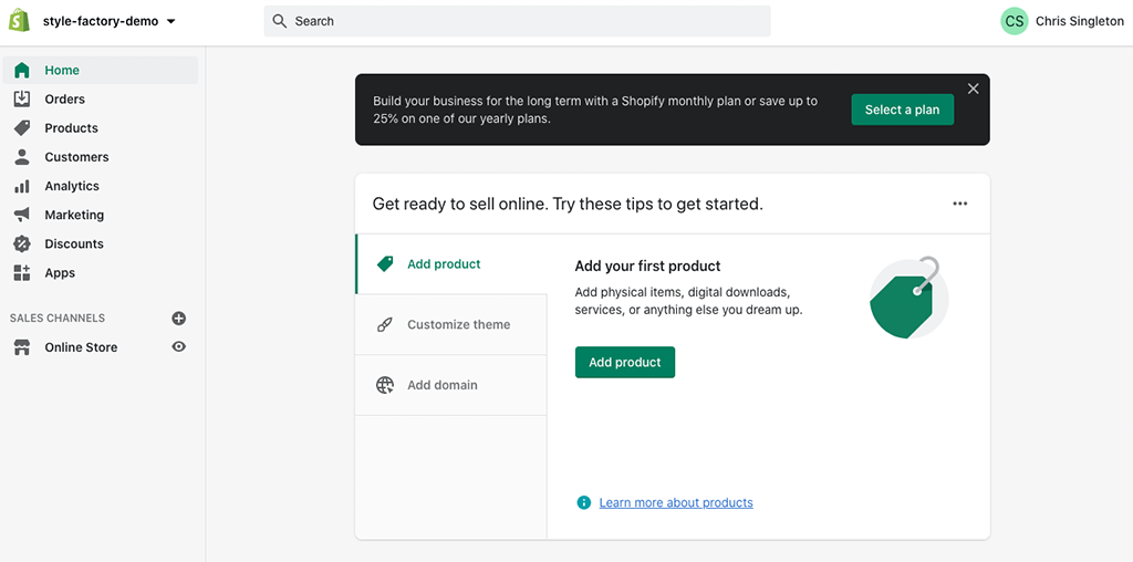 Inside your the back end of your new Shopify store