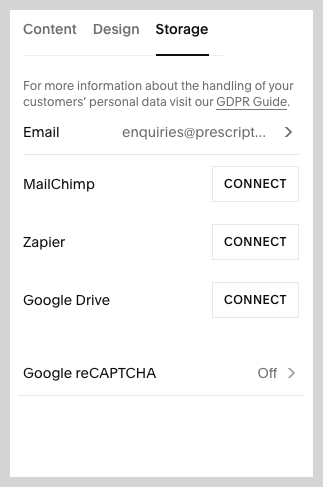 Email address capture options in Squarespace