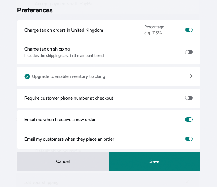 Tax settings in Big Cartel