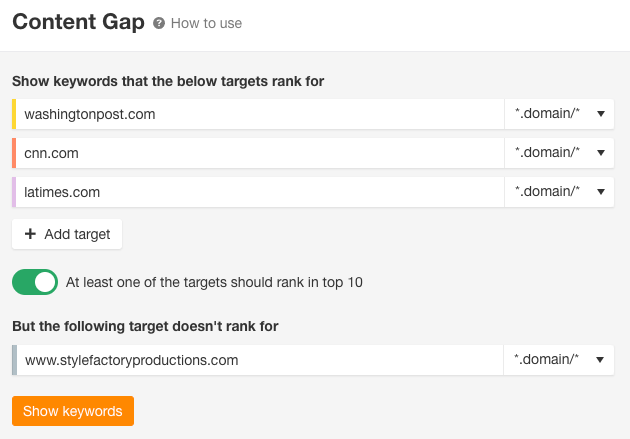 Ahrefs' 'Content Gap' tool