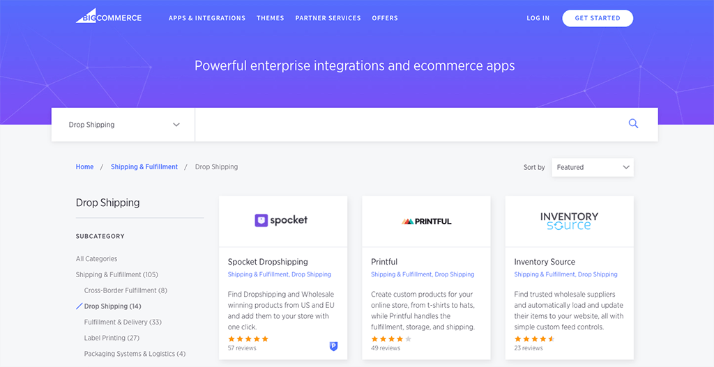 Dropshipping apps in the BigCommerce app store.