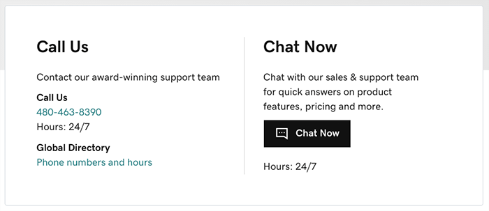 GoDaddy customer support details