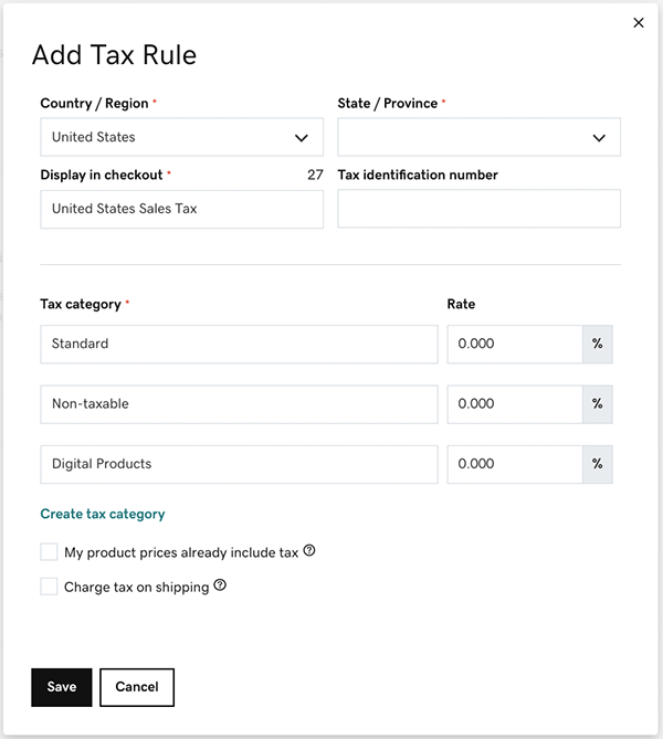 Setting up tax rules in GoDaddy