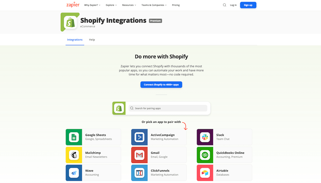 Shopify integrations on Zapier.
