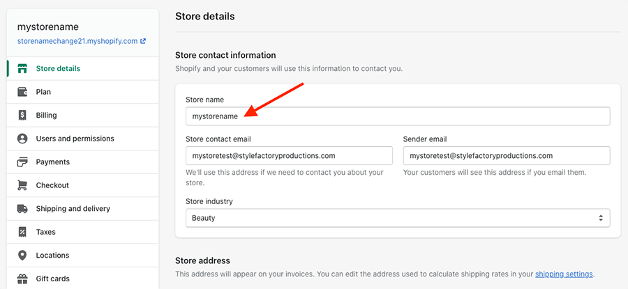Using the 'store name' field to change your Shopify store name