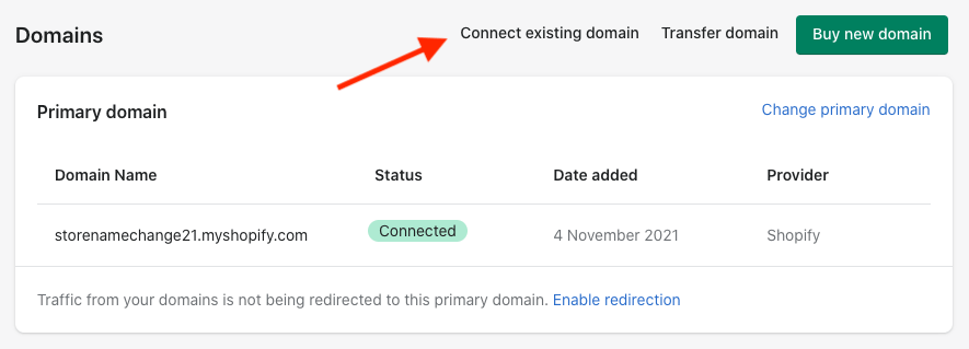 Modifying domain settings in Shopify