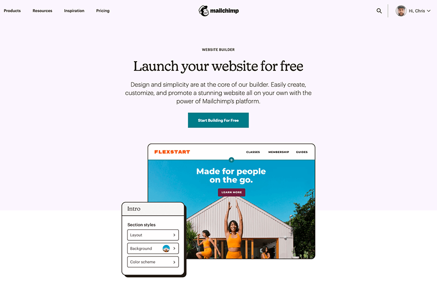 Mailchimp's website builder