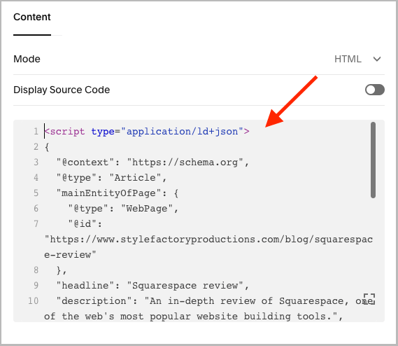 Pasting the Schema code