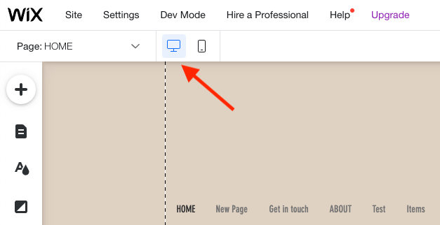 Toggling between the mobile and desktop editor in Wix