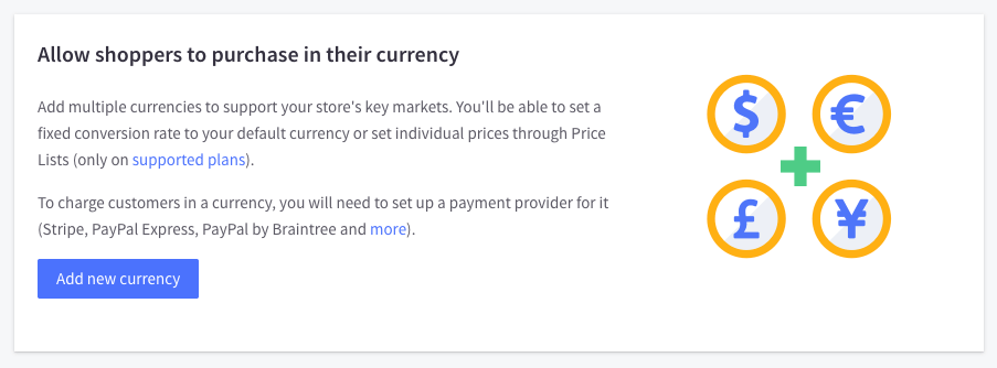 BigCommerce's built-in multi-currency selling feature 