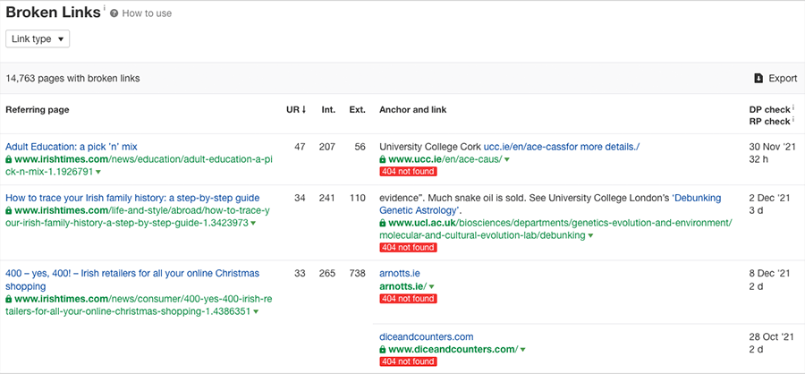 The Ahrefs broken outbound link report