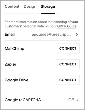 Configuring form storage options in Squarespace