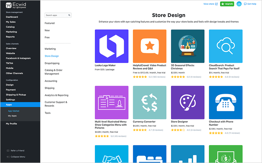 Screenshot of the Ecwid App Market