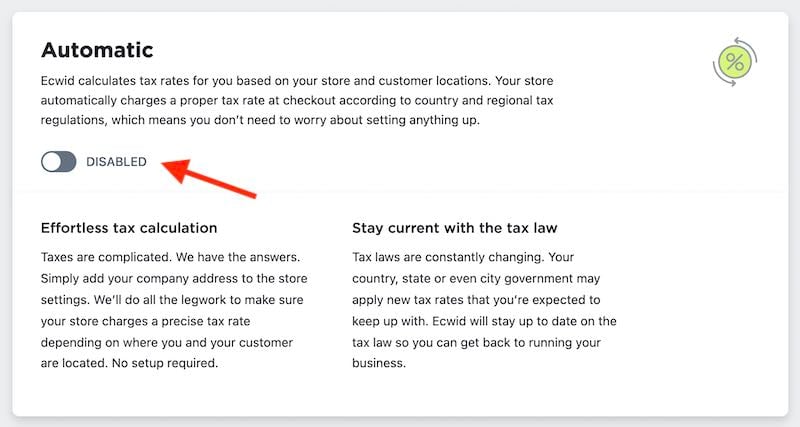 Enabling automatic tax calculation in Ecwid