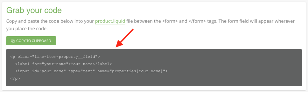 dding a 'line item property' in Shopify