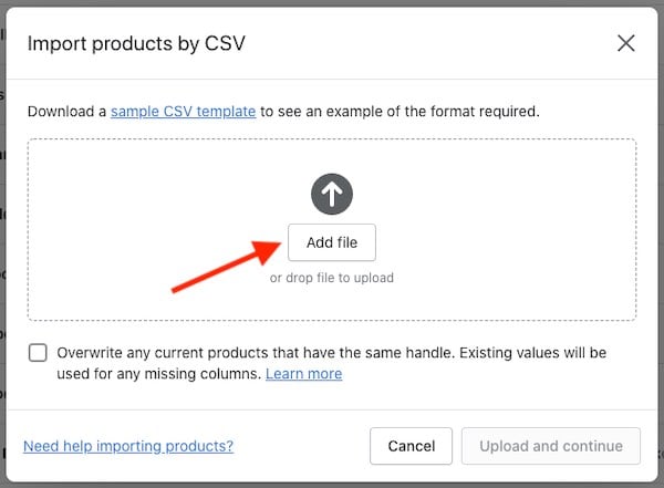 Importing via CSV in Shopify