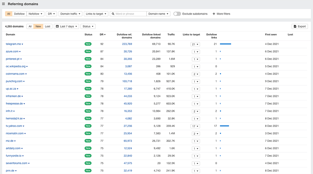 The Ahrefs 'Referring Domains' report